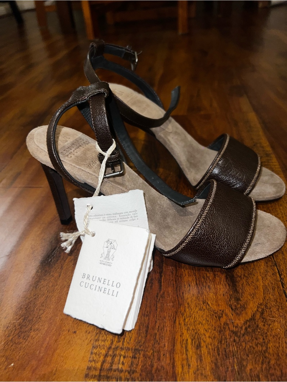 NWT Brunello Cucinelli Dark Brown Goat Leather Monili Sandal SIZE IT 35 (US 5) - Picture 13 of 14
